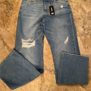 NWT Tilly’s RSQ jeans sz 27 distressed high rise straight wide leg rips buttons